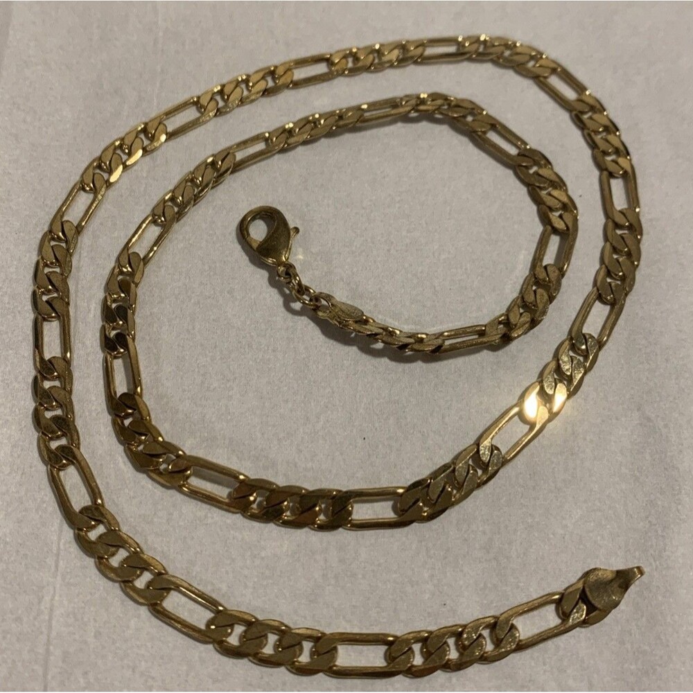 7 MM Gold Tone FIGARO Chain Necklace 22 Inch Men's Ladies